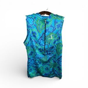Shebeest Blue and Green Women’s Cycling Athletic Biker Psychedelic Floral Top